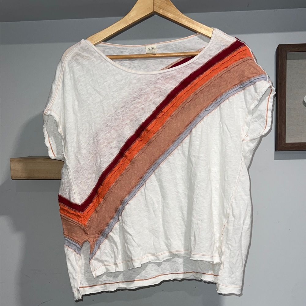 Free people white colorful stripped shirt